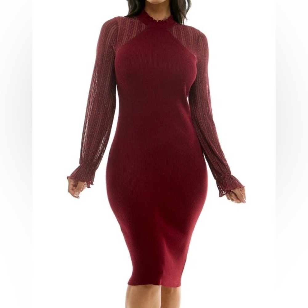Juniors' Metallic-Stripe Illusion-Yoke Dylan Ryan, Midi Dress
